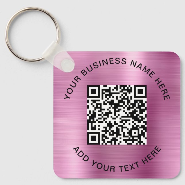 QR Code or Logo Promotional Pink Key Ring (Front)