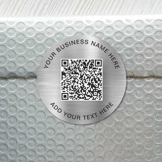 QR Code or Logo Promotional Silver Classic Round S Sticker (QR Code or Logo Promotional Silver Classic Round Sticker)