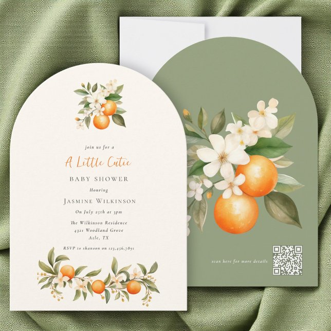  QR code Orange Blossom Baby Shower Arch Design Invitation (Creator Uploaded)