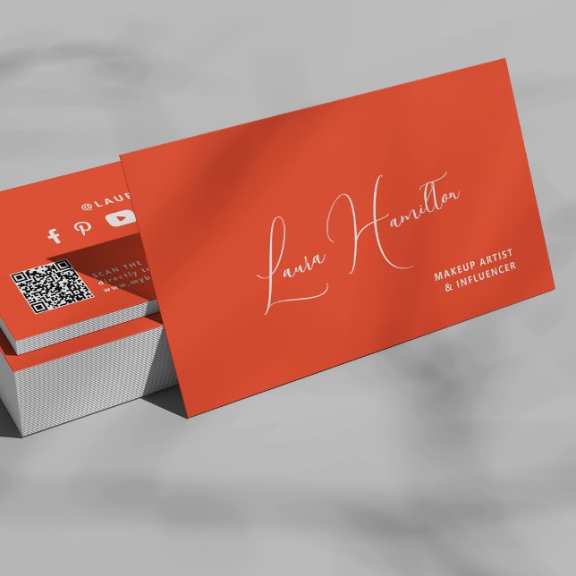 QR code orange modern beauty influencer  Business Card (Creator Uploaded)