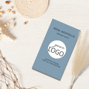 QR Code Pale Blue Artisan Logo Tagline Vertical Business Card