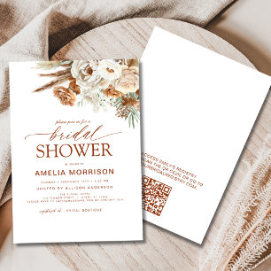 QR Code Pampas Grass Terracotta Bridal Shower Invitation