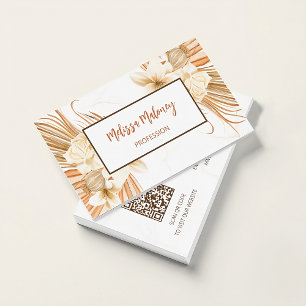 QR Code   Pampas Grass Watercolor Boho Business Card