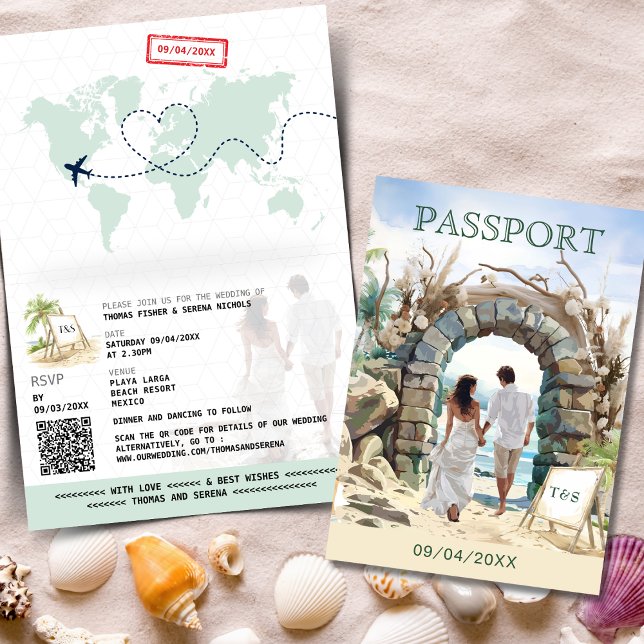 QR Code Passport Beach Wedding Destination Invitation (Creator Uploaded)