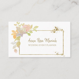 *~* QR CODE Pastel Elegant Gold Glitter Flower Business Card