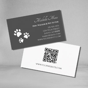 QR code Paw Prints Pet Sitter Grey Business Card