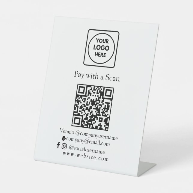 QR Code Pay | Custom Venmo PayPal Logo Design Pedestal Sign (Front)