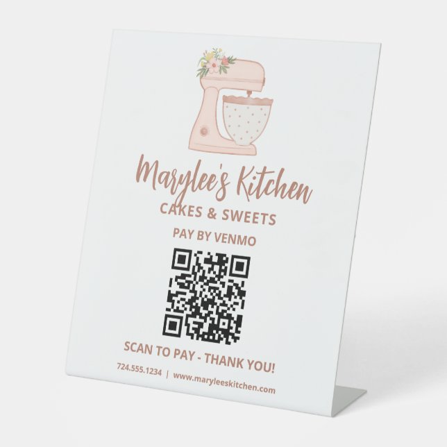 QR Code Pay Here Bakery Pastry Pedestal Sign (Front)