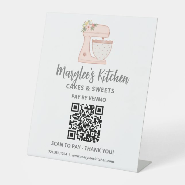 QR Code Pay Here Bakery Pastry Pedestal Sign (Front)