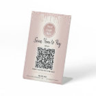 QR Code Pay Here Rose Gold Glitter Custom Logo