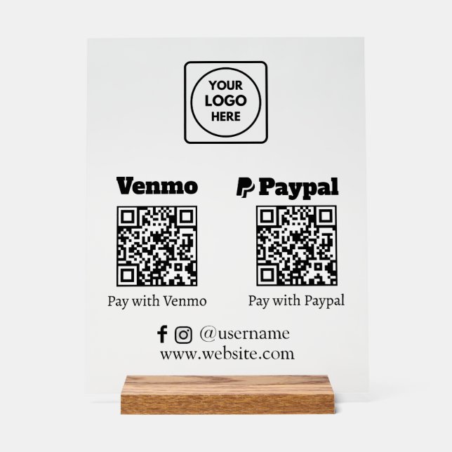 QR Code Pay | Venmo & PayPal Digital Payment Sign (Front)