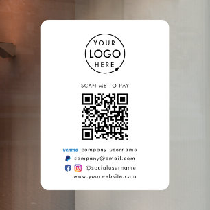 QR Code Pay Venmo Paypal Payment Business Logo Window Cling