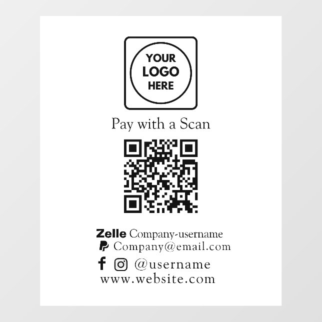 QR Code Pay | Zelle Paypal Business Payment  Window Cling (Sheet)