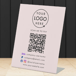 QR Code Pay   Zelle Paypal Payment Business Pink Pedestal Sign