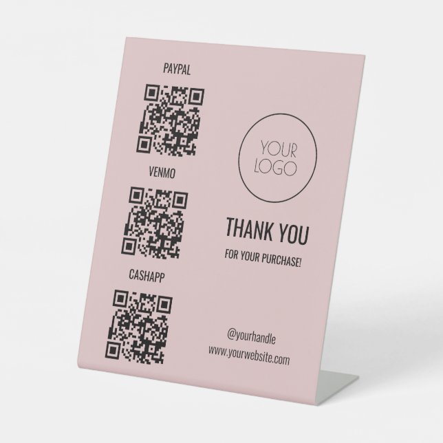QR Code Payment Blush Pink Salon Scan to Pay Pedestal Sign (Front)