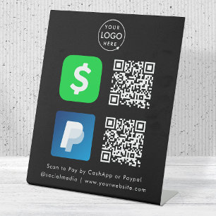 QR Code Payment   CashApp Paypal Scan to Pay Black Pedestal Sign