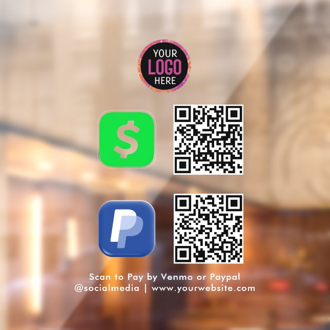 QR Code Payment | CashApp Paypal Scan to Pay Black Window Cling (Sheet 2)