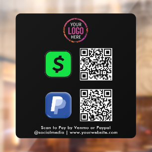 QR Code Payment   CashApp Paypal Scan to Pay Black Window Cling