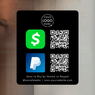 QR Code Payment CashApp Paypal Scan to Pay Black Window Cling