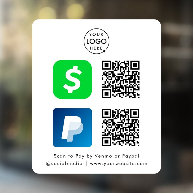 QR Code Payment | CashApp Paypal Scan to Pay White Window Cling (Creator Uploaded)