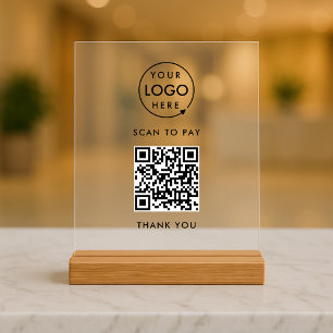 QR Code Payment   Logo Contactless Scan to Pay Acrylic Sign