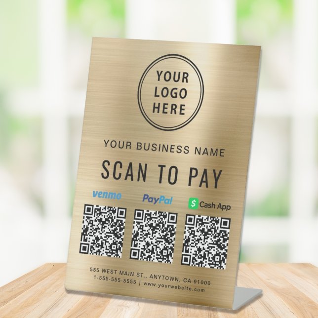 QR Code Payment Logo Gold Pedestal Sign (Creator Uploaded)