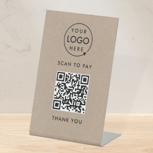 QR Code Payment Rustic Kraft Logo Scan to Pay Pedestal Sign