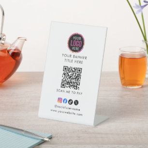 QR Code Payment Scan to Pay Business Logo Pedest Pedestal Sign