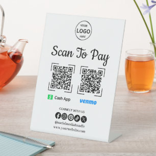 QR Code Payment Scan to Pay Venmo Cash App Logo Pedestal Sign