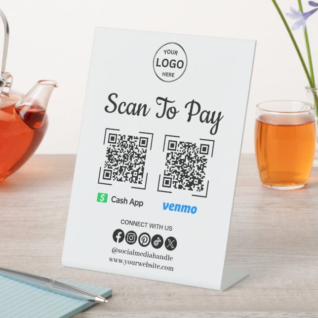 QR Code Payment Scan to Pay Venmo Cash App Logo Pedestal Sign (In SItu)
