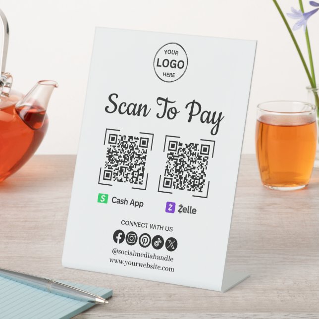 QR Code Payment Scan to Pay Zelle Cash App Logo Pedestal Sign (In SItu)
