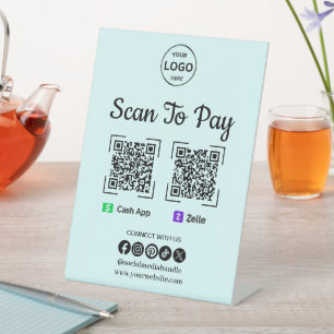 QR Code Payment Scan to Pay Zelle Cash App Logo Pedestal Sign