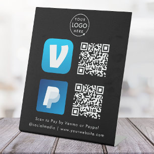 QR Code Payment Venmo & Paypal Scan to Pay Black Pedestal Sign