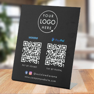 QR Code Payment Venmo Paypal Scan to Pay Black Pedestal Sign