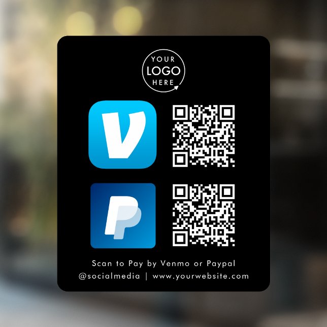 QR Code Payment | Venmo & Paypal Scan to Pay Black Window Cling (Creator Uploaded)