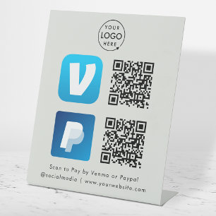 QR Code Payment Venmo & Paypal Scan to Pay Grey Pedestal Sign