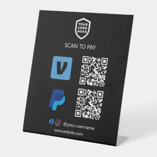 QR Code Payment venmo & Paypal Scan to Pay Pedes Pedestal Sign