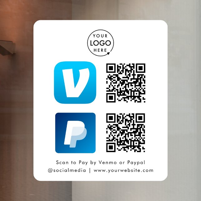 QR Code Payment | Venmo & Paypal Scan to Pay White Window Cling (Creator Uploaded)