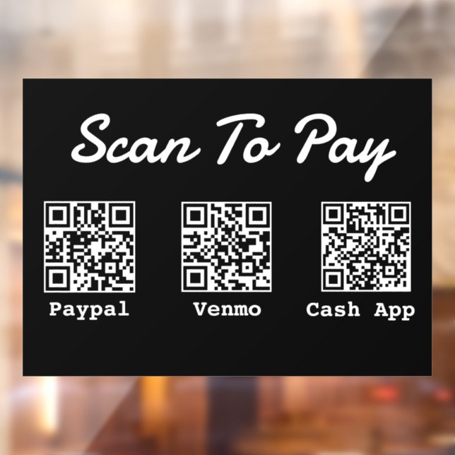 QR Code Payment | Venmo Paypal Scan to Pay Window Cling (Sheet 2)