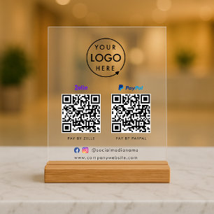 QR Code Payment Zelle Paypal Scan to Pay Logo Acrylic Sign