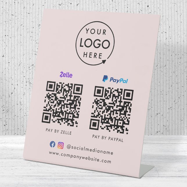 QR Code Payment | Zelle Paypal Scan to Pay Pink Pedestal Sign (Versatile digital payment tabletop signs for sales, retail stores, salons, pop-ups, events & more!)