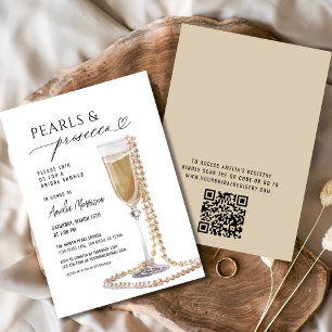 QR Code Pearls and Prosecco Bridal Shower Invitation