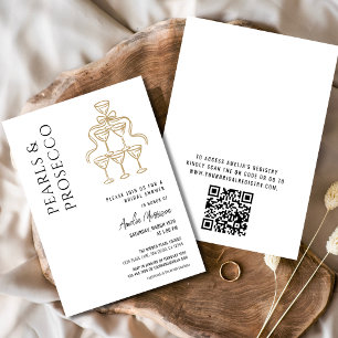 QR Code Pearls and Prosecco Bridal Shower Invitation
