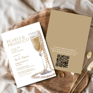 QR Code Pearls and Prosecco Bridal Shower Invitation