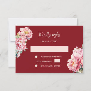 QR Code Peony Red RSVP Chinese Wedding