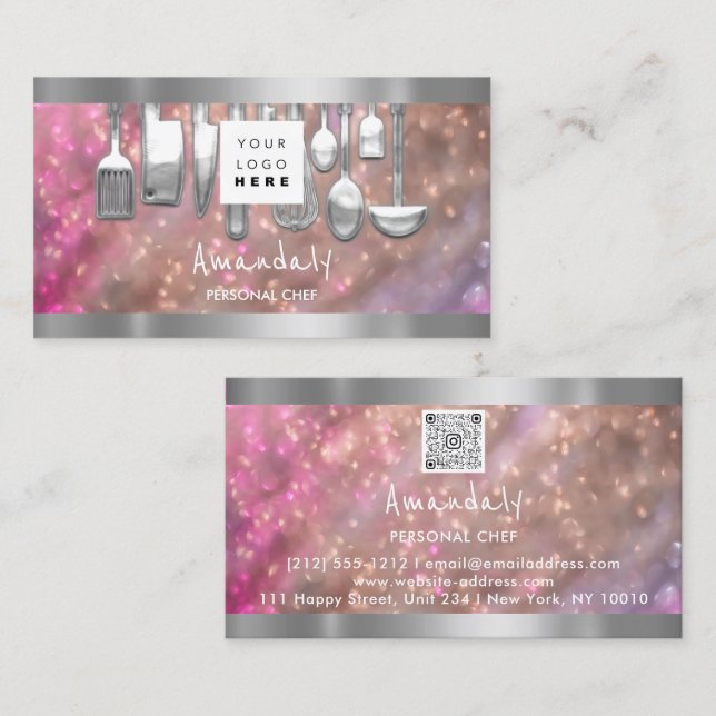 QR Code Personal Chef Cooking Restaurant Bar Business Card (Front/Back)