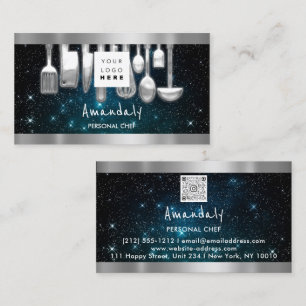 QR Code Personal Chef Cooking Restaurant Teal Business Card