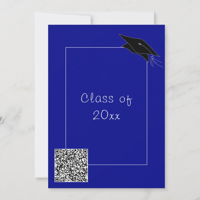 QR Code Personalised Blue Grad Party Invitation (Back)