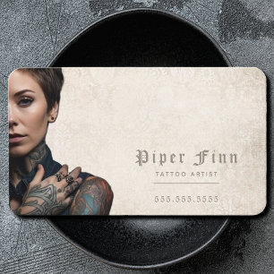 QR Code Personalized Demask Vintage Tattoo Artist Business Card
