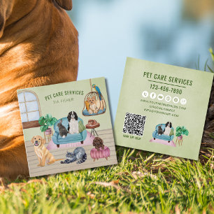 QR Code Pet Sitter Dog Grooming Website Square Business Card